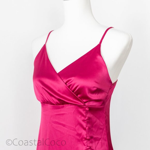 En Crème Satin Slip Midi Dress Pink M Cocktail Slip Spaghetti Silky Y2K Formal - Picture 2 of 9